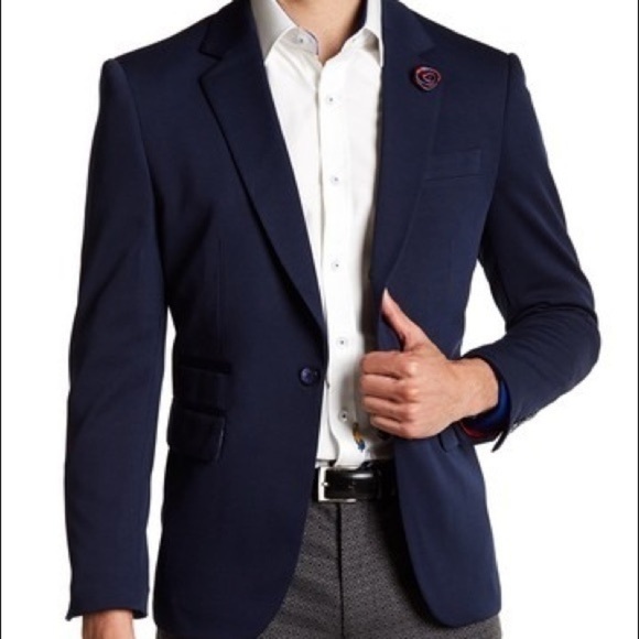 🏷️ 4/$25 TR Premium Slim Fit Textured Navy Sportcoat Blazer Jacket - Picture 1 of 6